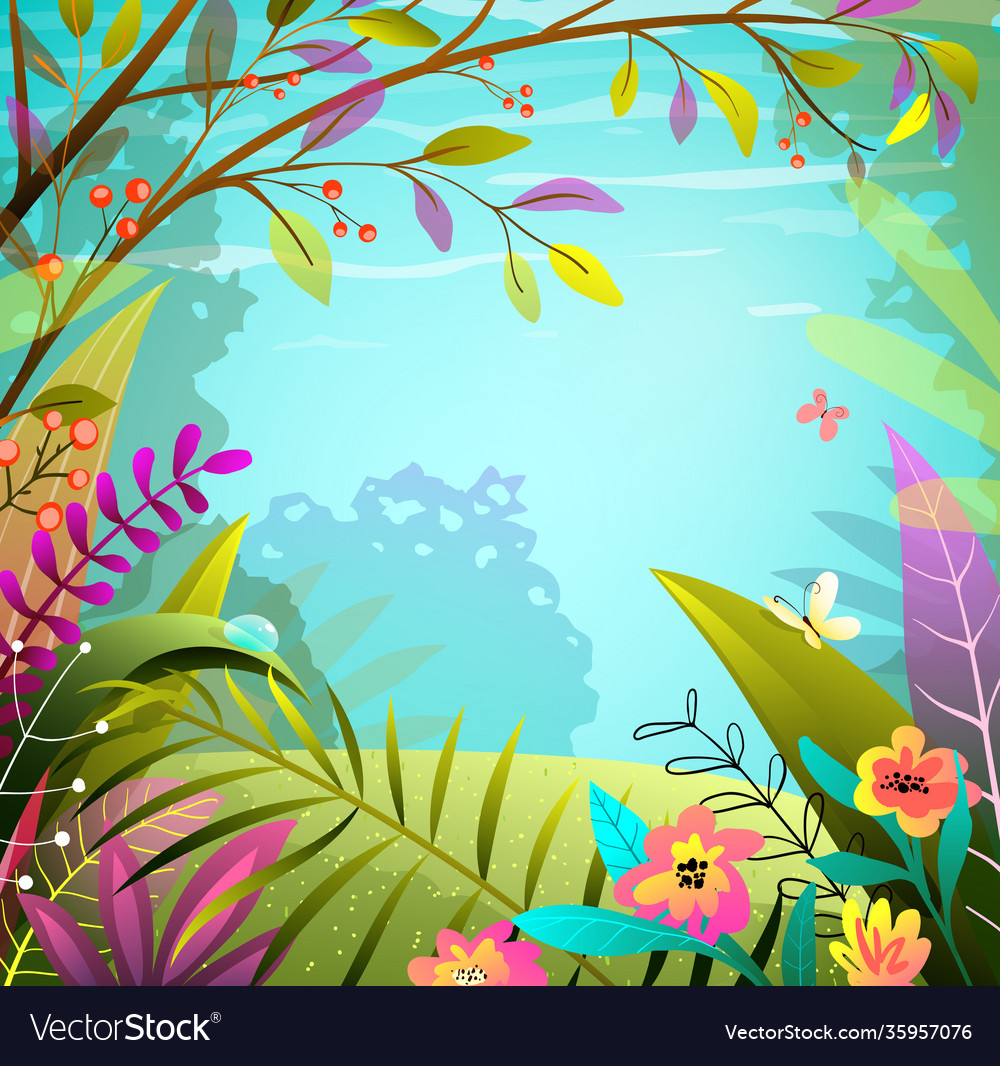 Forest or jungle frame magic summer background Vector Image Forest or jungle frame magic summer background Vector Image