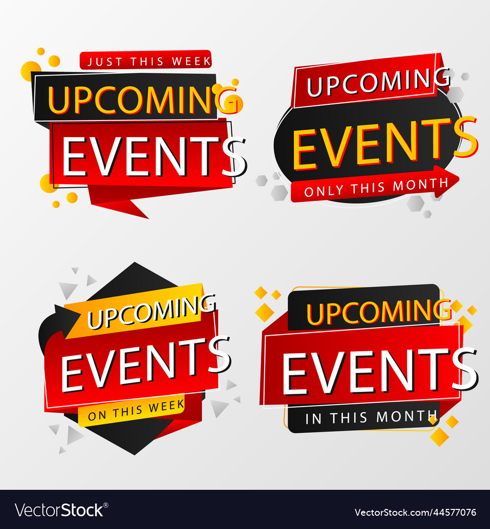 Gradient upcoming events label set vector image Gradient upcoming events label set