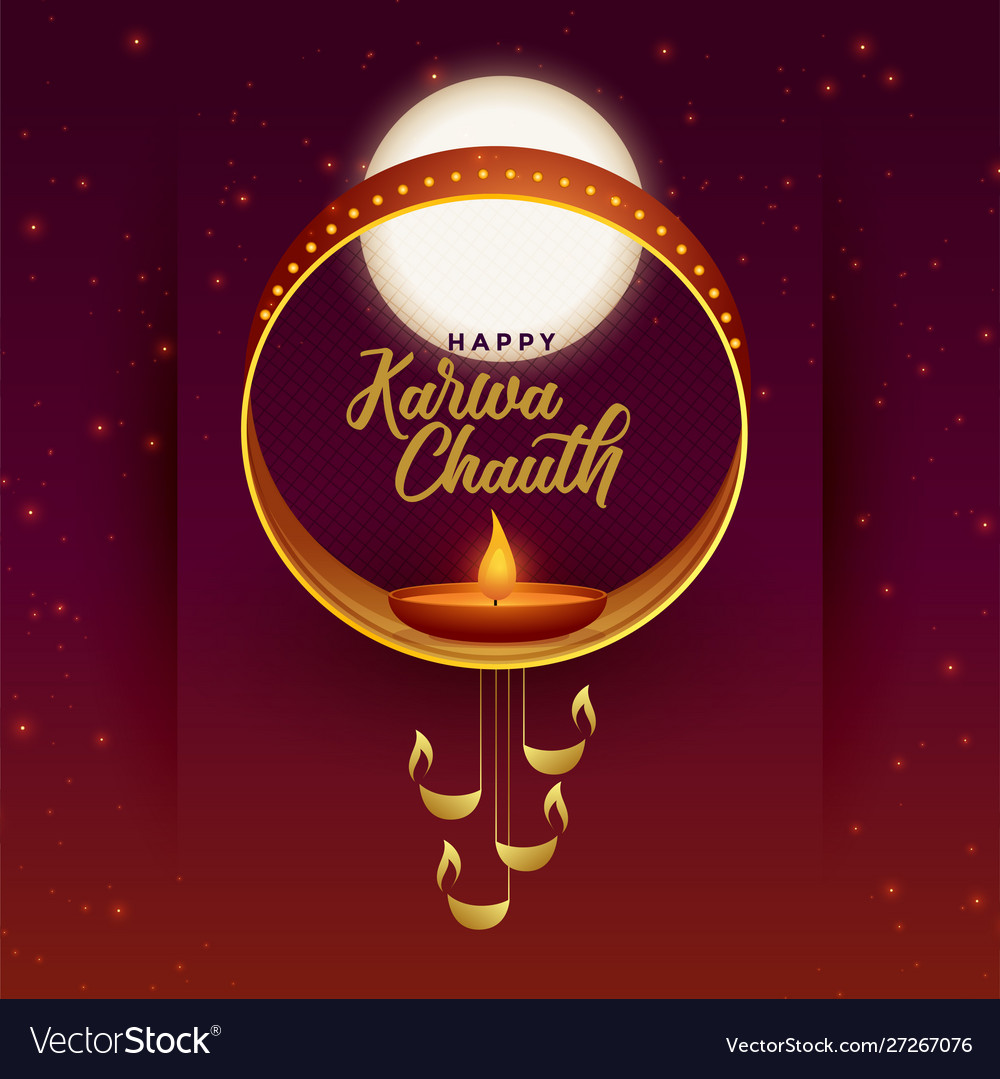 Lovely happy karwa chauth card design background Vector Image