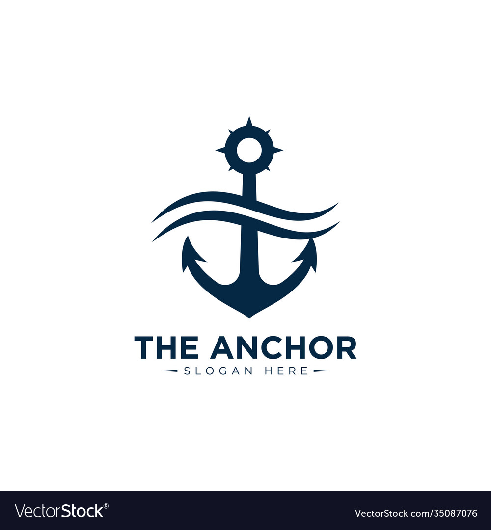 Marine retro emblems logo with anchor and ship