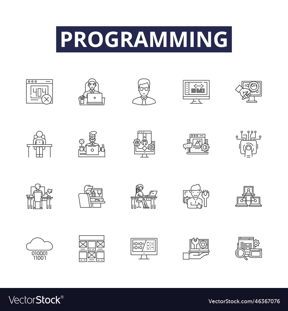 Programming line icons and signs scripting vector image Programming line icons and signs scripting
