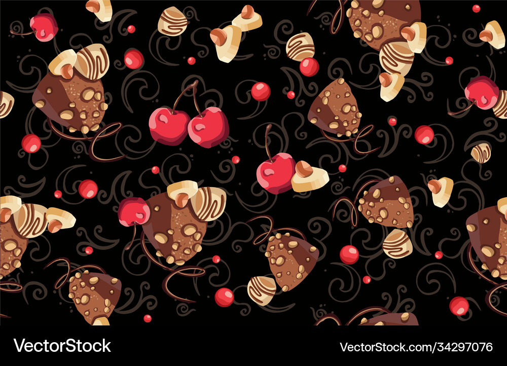 Seamless pattern chocolate sweets cherry Vector Image