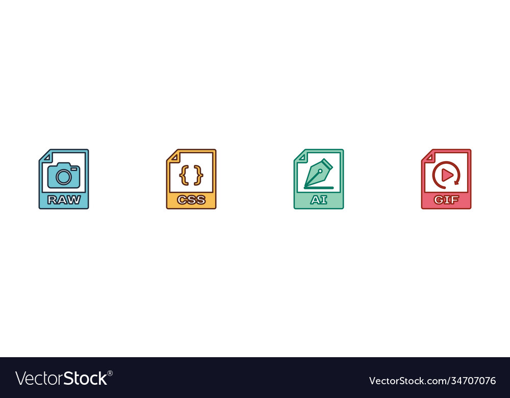 Set raw file document css ai and gif icon Vector Image Set raw file document css ai and gif icon
