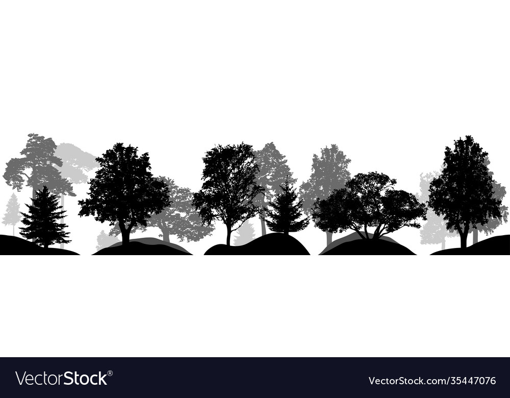 Set trees silhouettes isolated