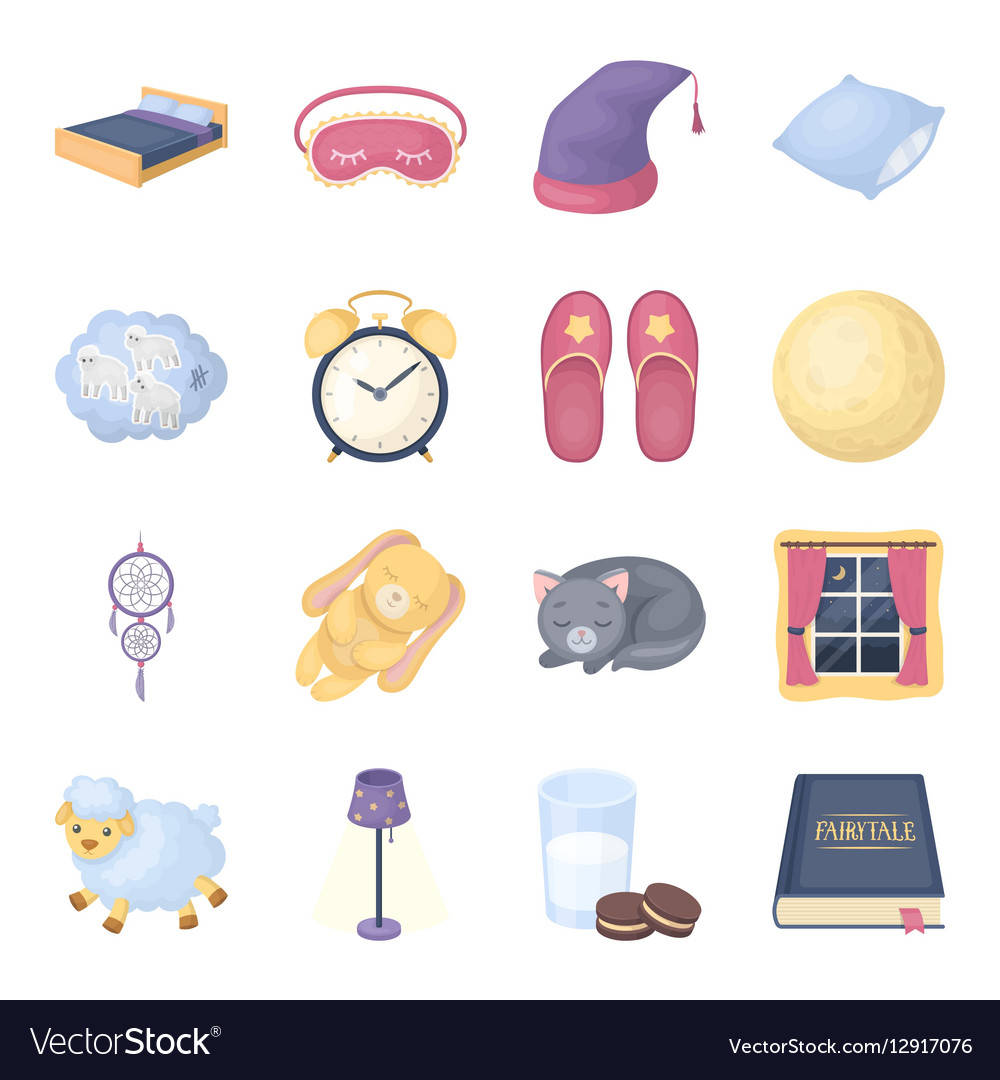 Sleep and rest set icons in cartoon style big