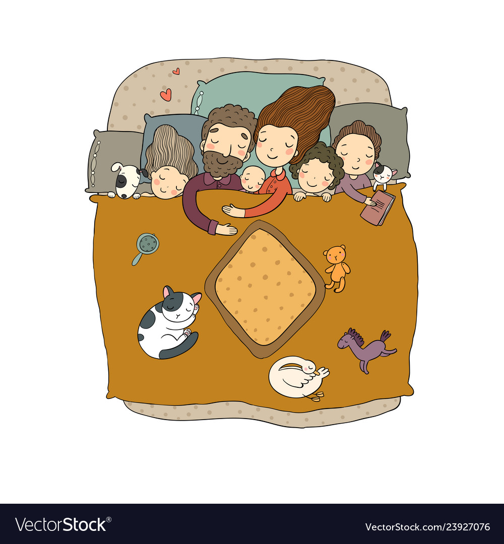 Sleeping family mom dad and children sweet