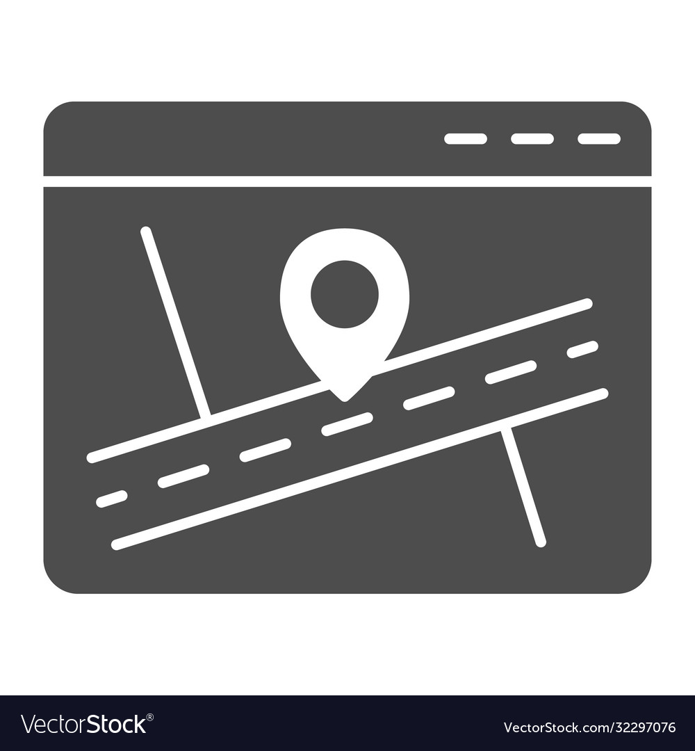 Web page with map and location pin solid icon vector image Web page with map and location pin solid icon