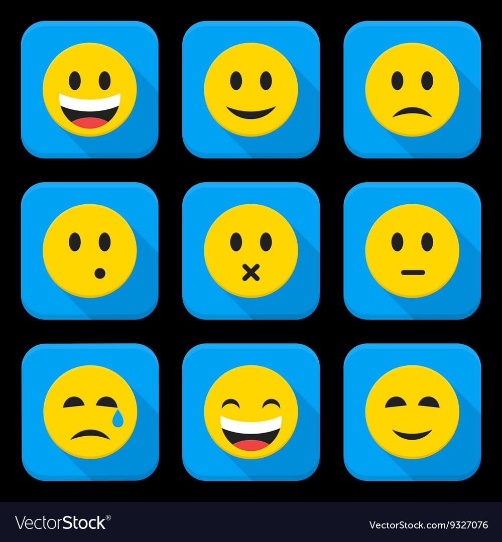 Yellow smiling faces squared app icon set