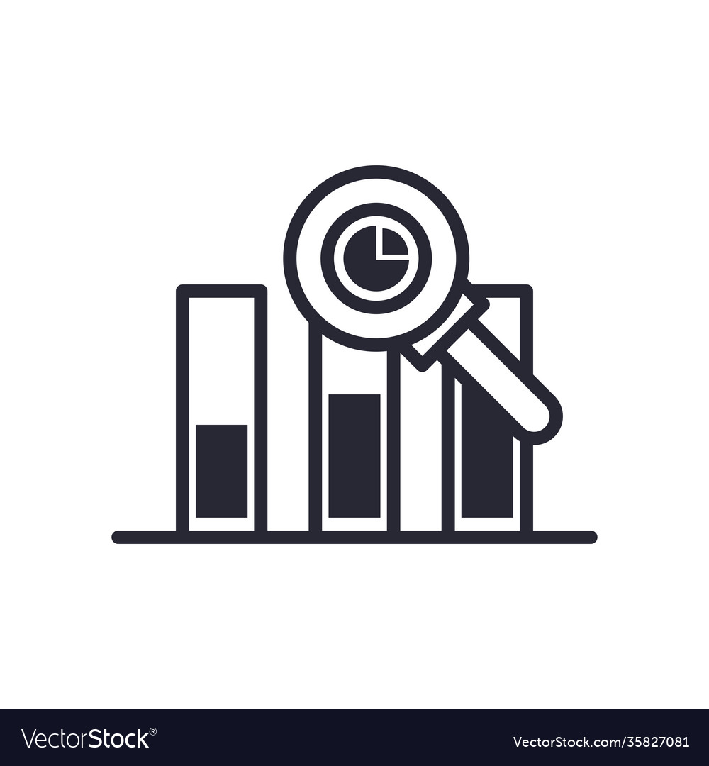 Bars chart and pie in lupe line style icon