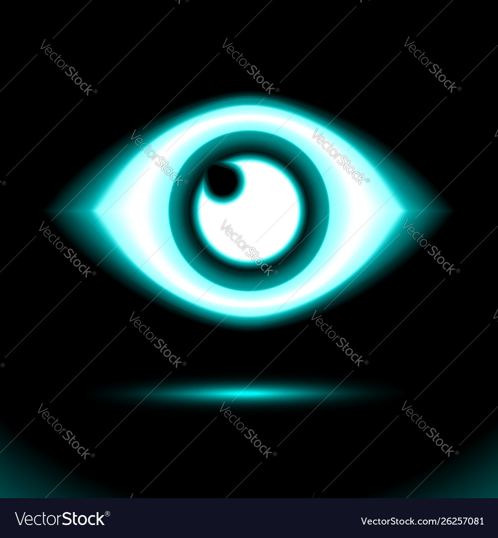 Blue neon eye icon lamp sign button light Vector Image