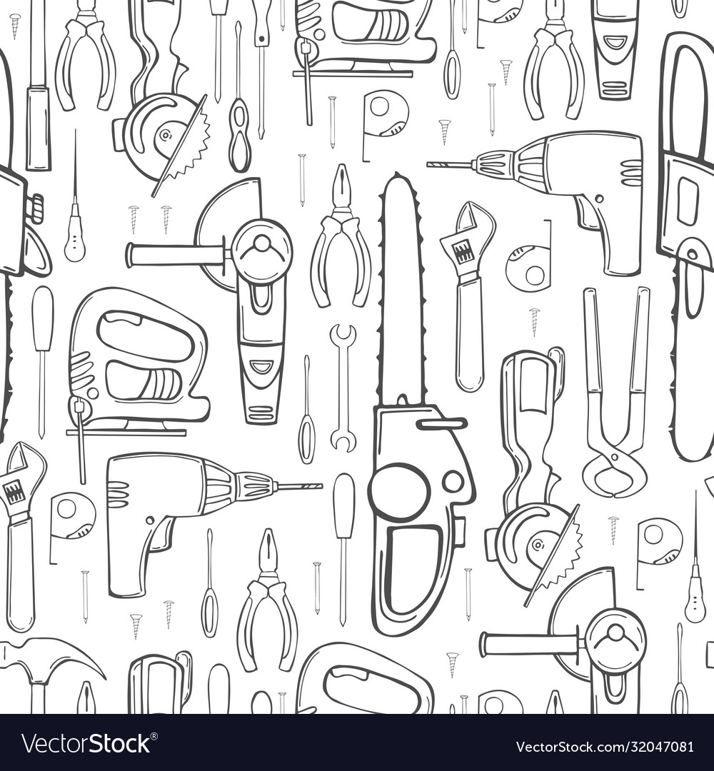 Hand drawn working tools seamless pattern