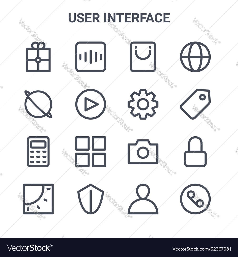 Set 16 user interface concept line icons 64x64 Vector Image