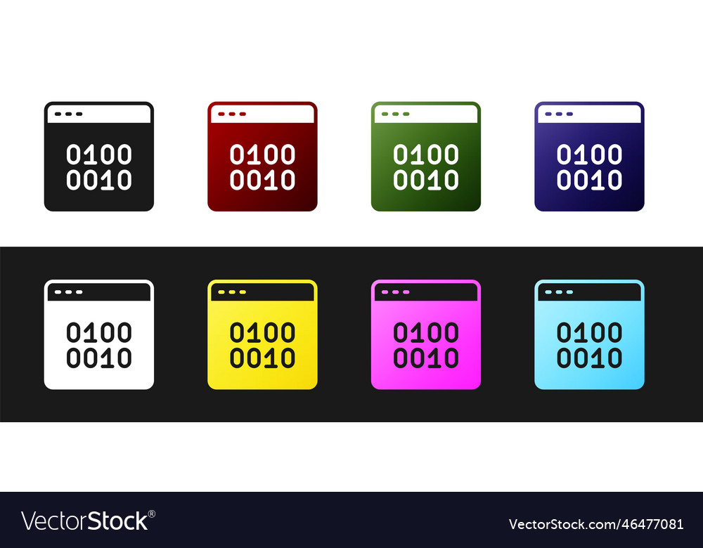 Set binary code icon isolated on black and white vector image Set binary code icon isolated on black and white