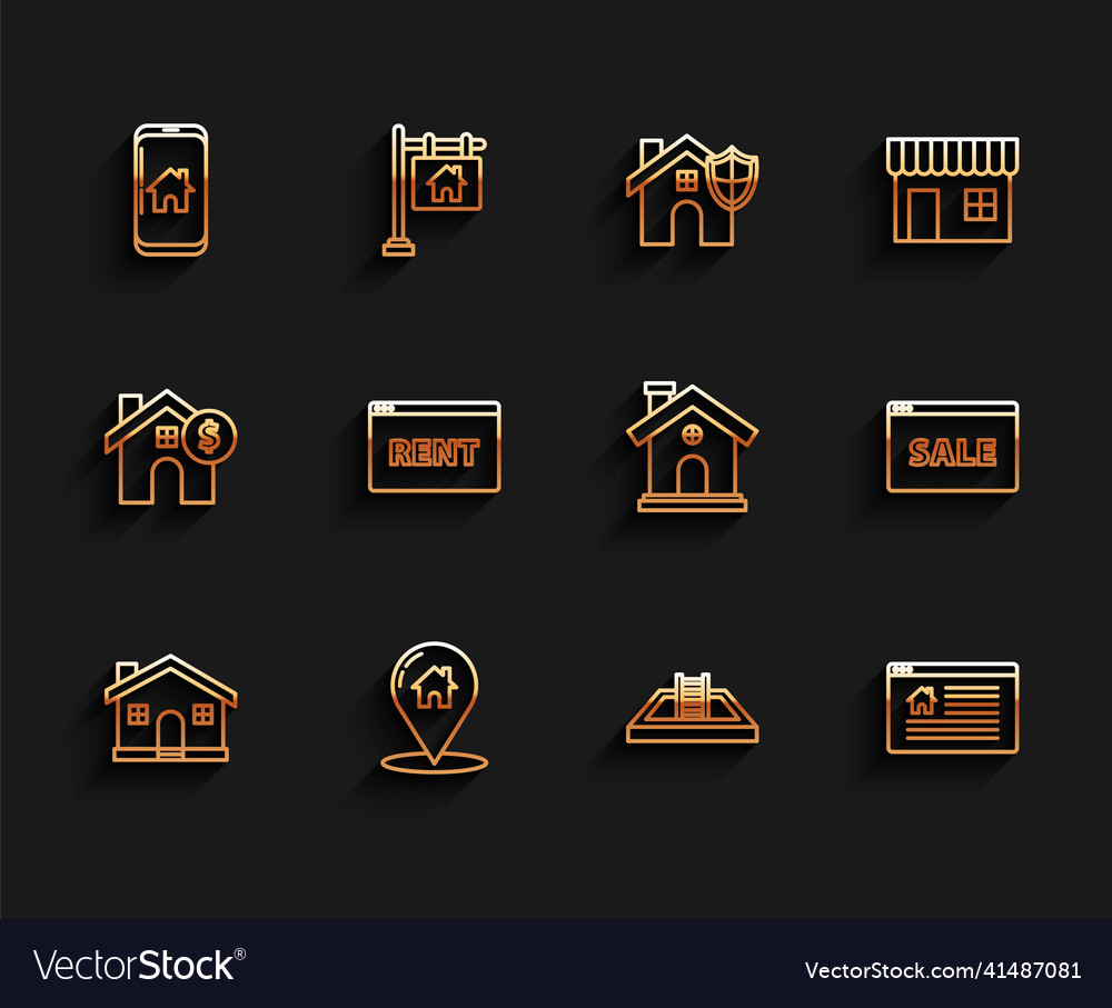 Set line house map pointer with mobile vector image Set line house map pointer with mobile