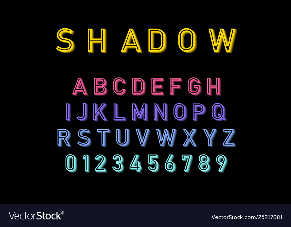 Shadow font in colorful color and alphabet