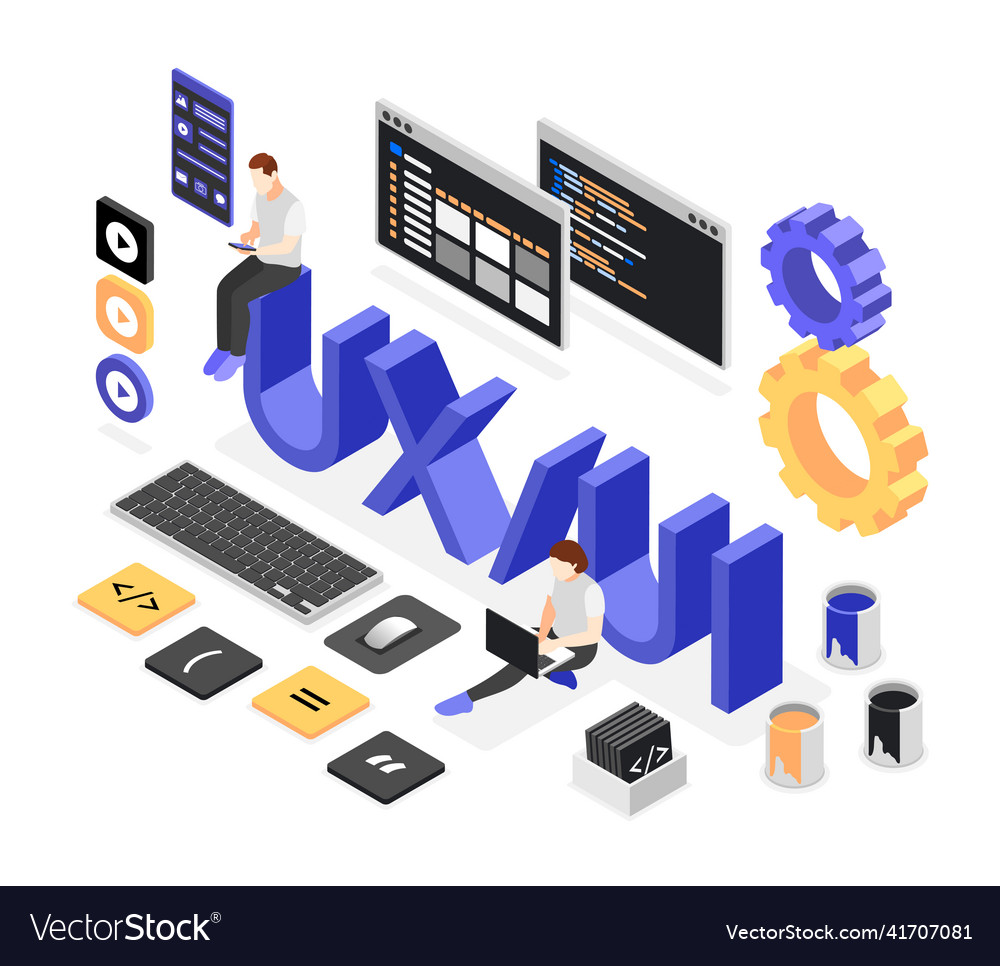 Ui and ux isometric composition Royalty Free Vector Image
