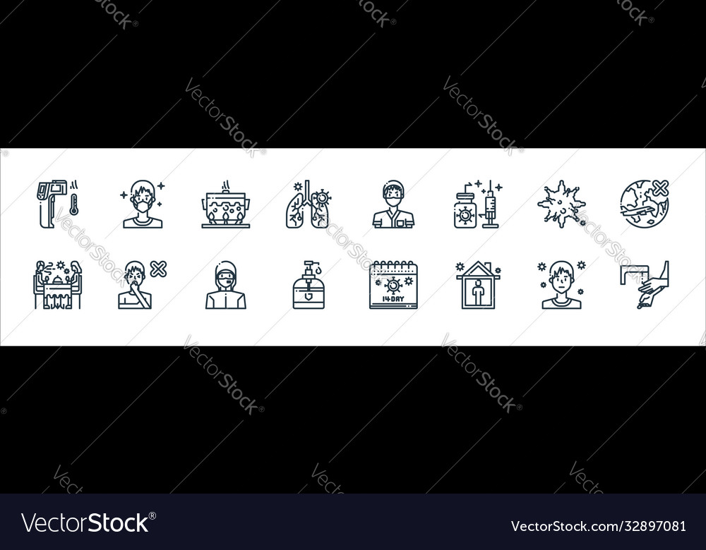 Virus transmission line icons linear set quality