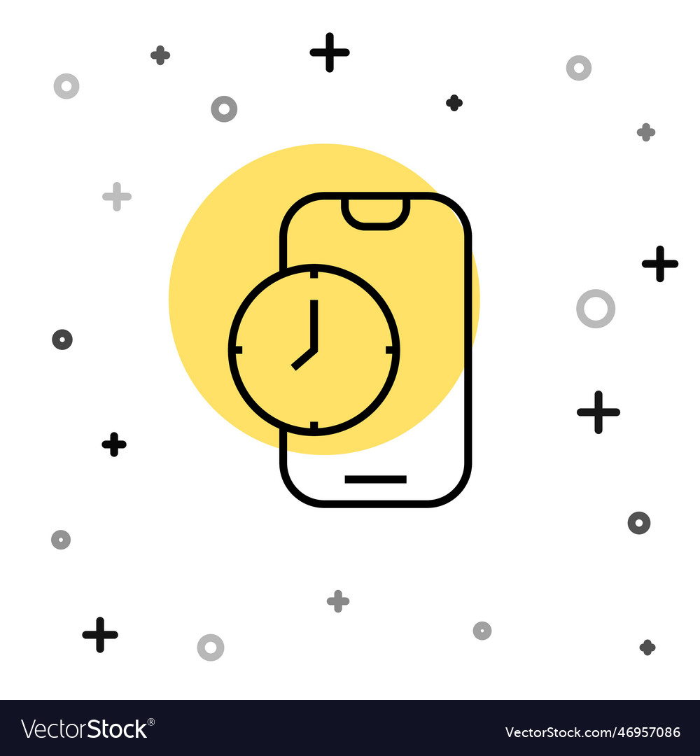 Black line alarm clock app smartphone interface vector image Black line alarm clock app smartphone interface