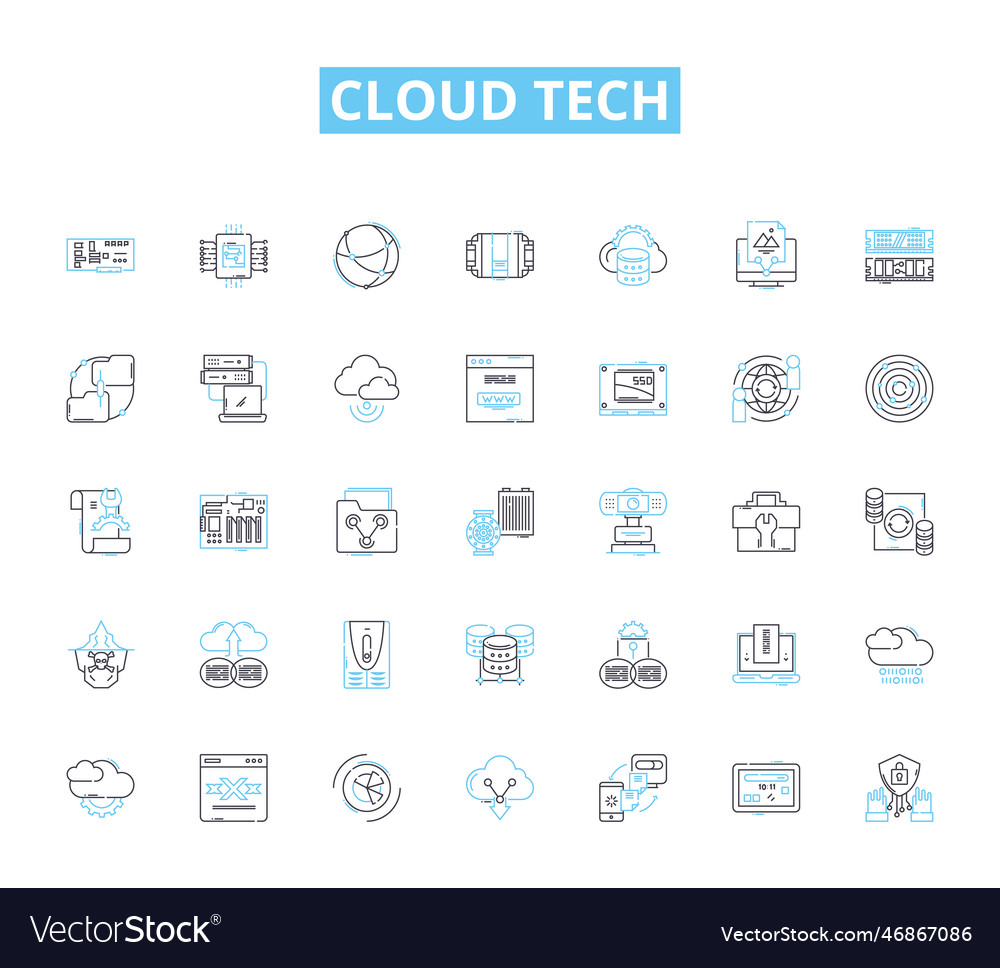 Cloud tech linear icons set virtualization