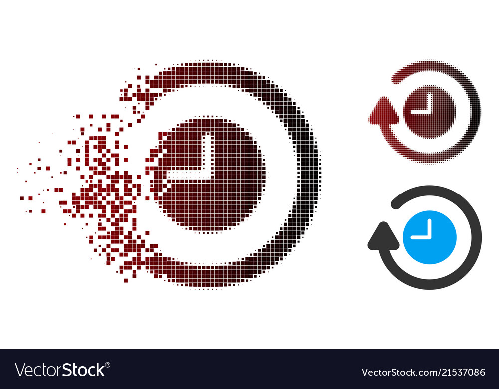 Decomposed pixel halftone repeat clock icon vector image Decomposed pixel halftone repeat clock icon