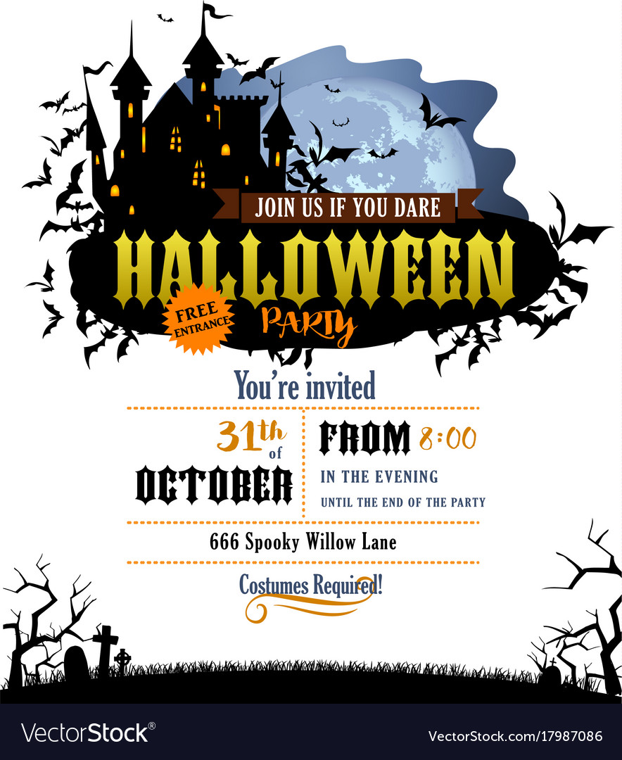 Halloween party invitation with dracula castle Vector Image