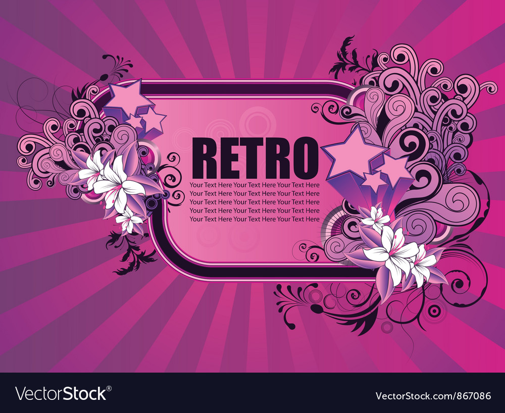 Retro frame with floral and stars