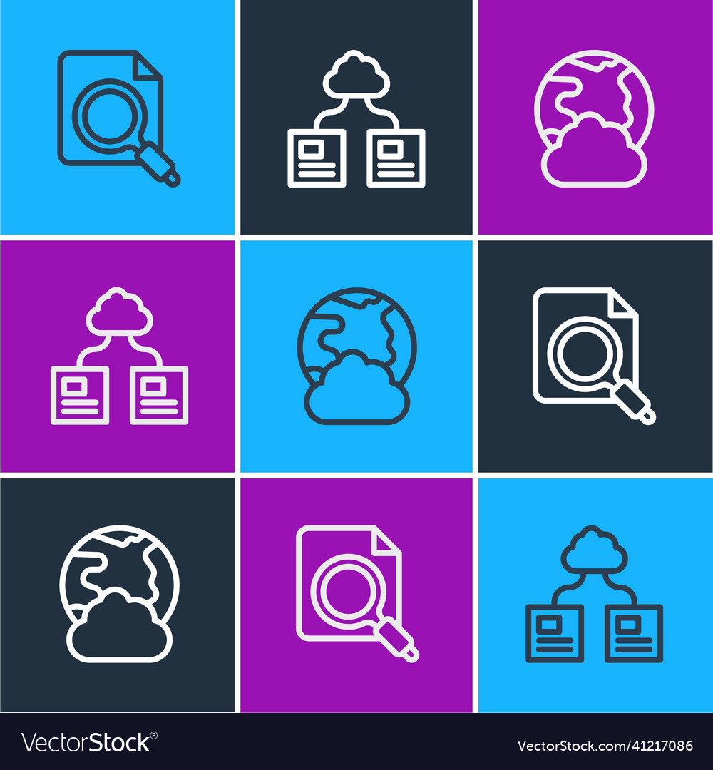 Set line search concept with folder social vector image Set line search concept with folder social