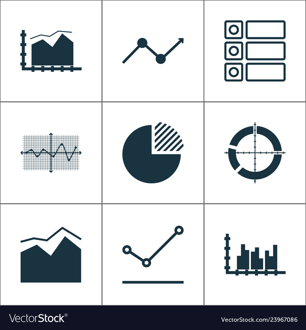Set of graphs diagrams and statistics icons vector image Set of graphs diagrams and statistics icons