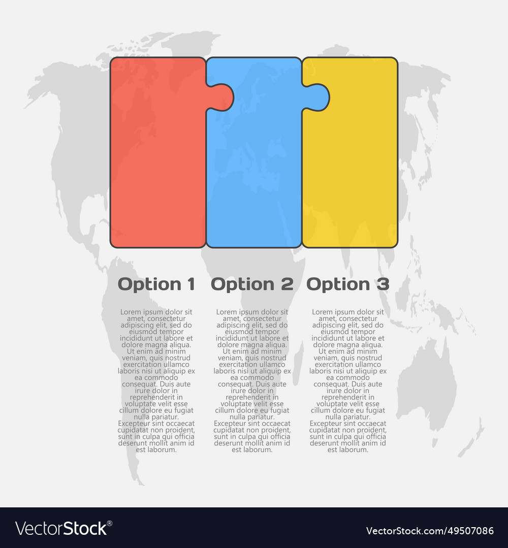 Three piece line infographic jigsaw puzzle process