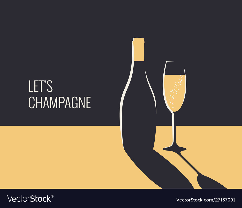 Champagne bottle banner glass on gold and black