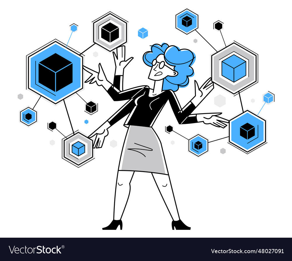Creative worker doing some job and creating vector image Creative worker doing some job and creating