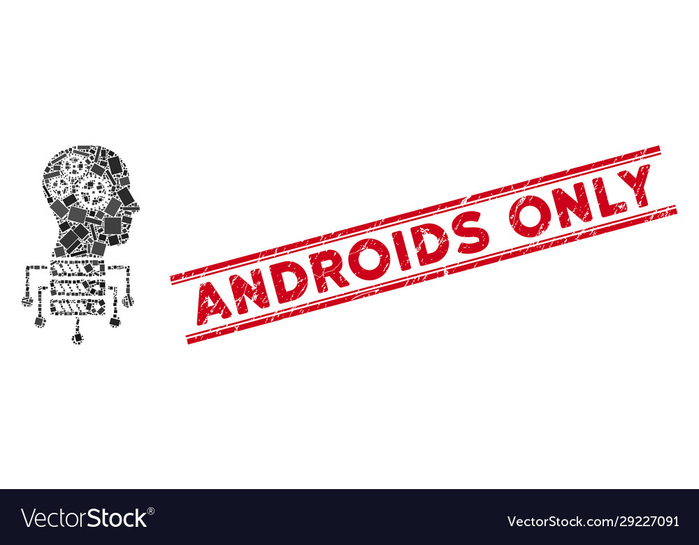 Cyborg server node mosaic and scratched androids vector image Cyborg server node mosaic and scratched androids
