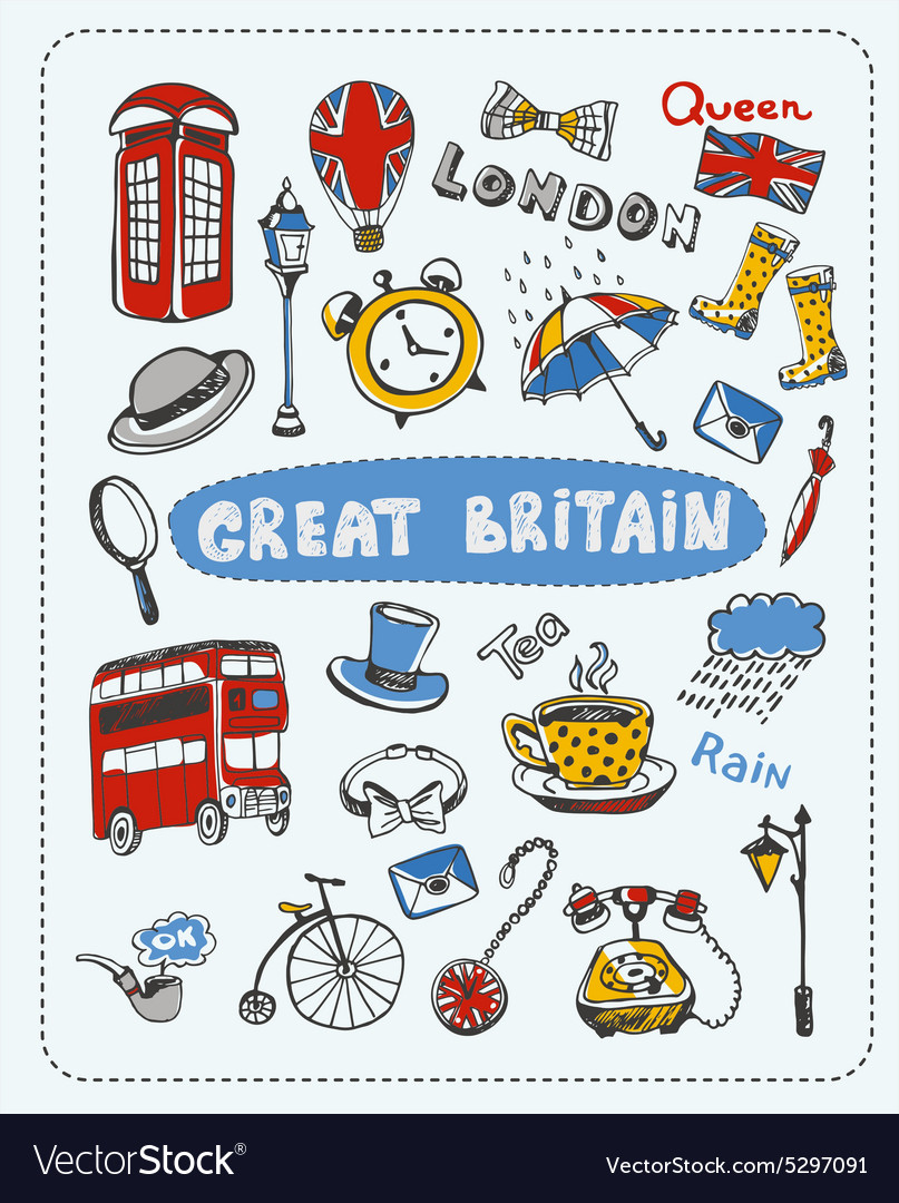 Doodle set the most famous objects of in england Vector Image