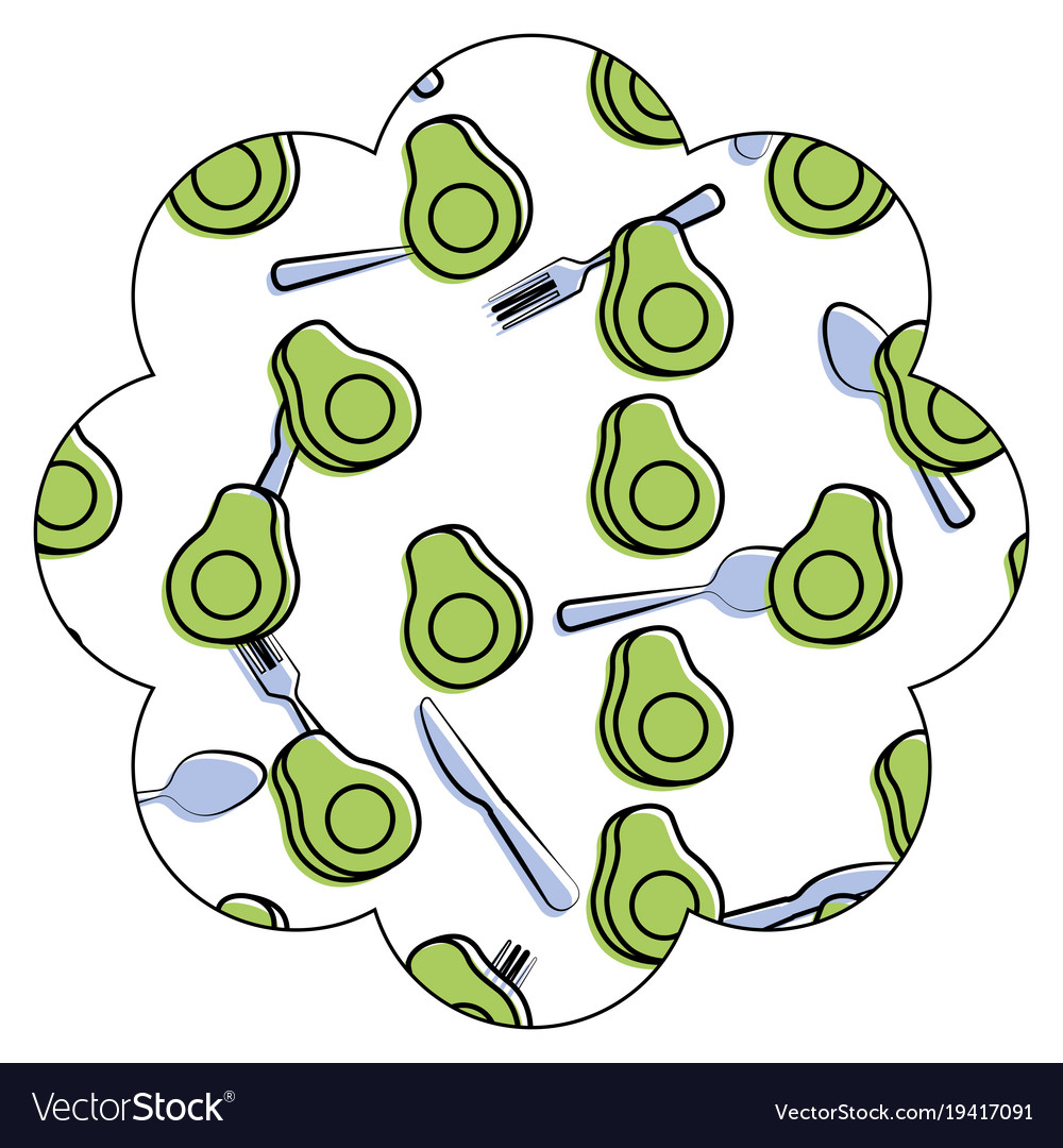 Frame with avocado and cutlery pattern background