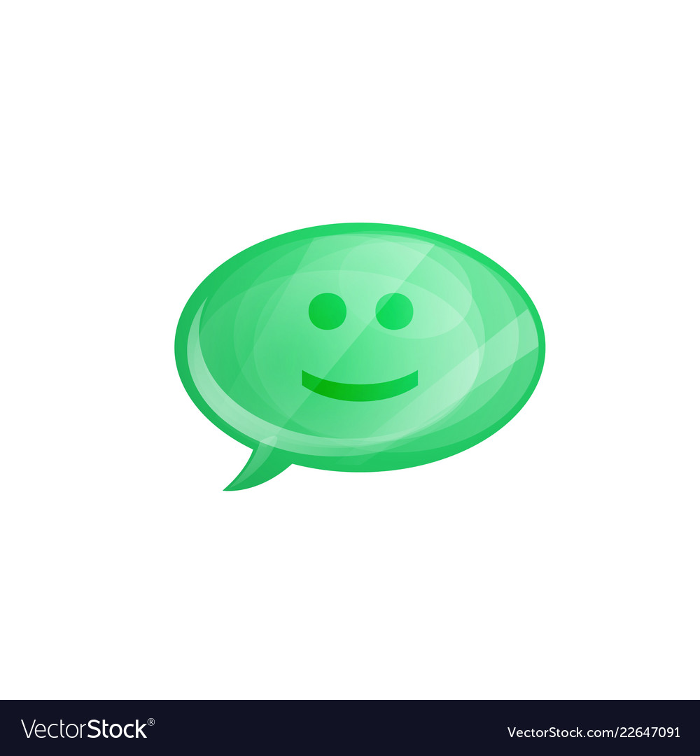 Glossy speech bubble icon with smile isolated