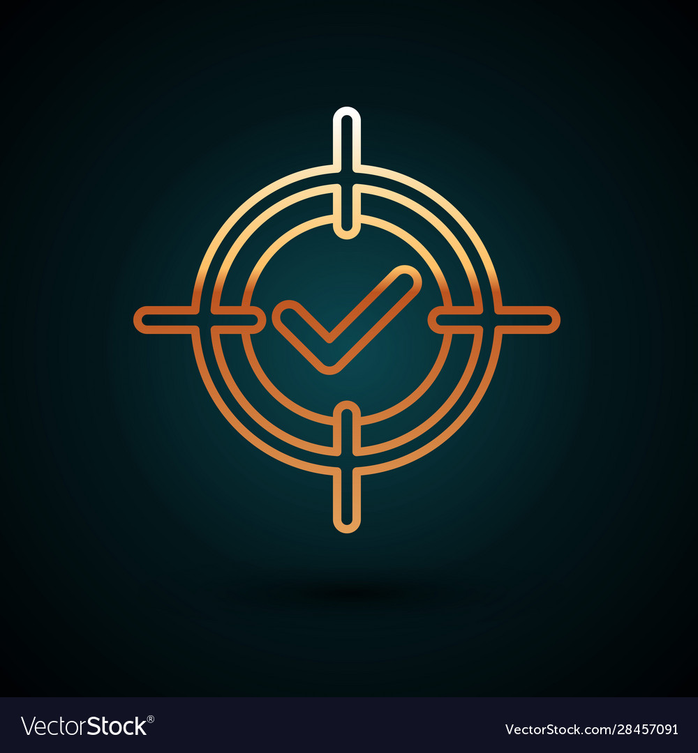 Gold line target and check mark icon isolated