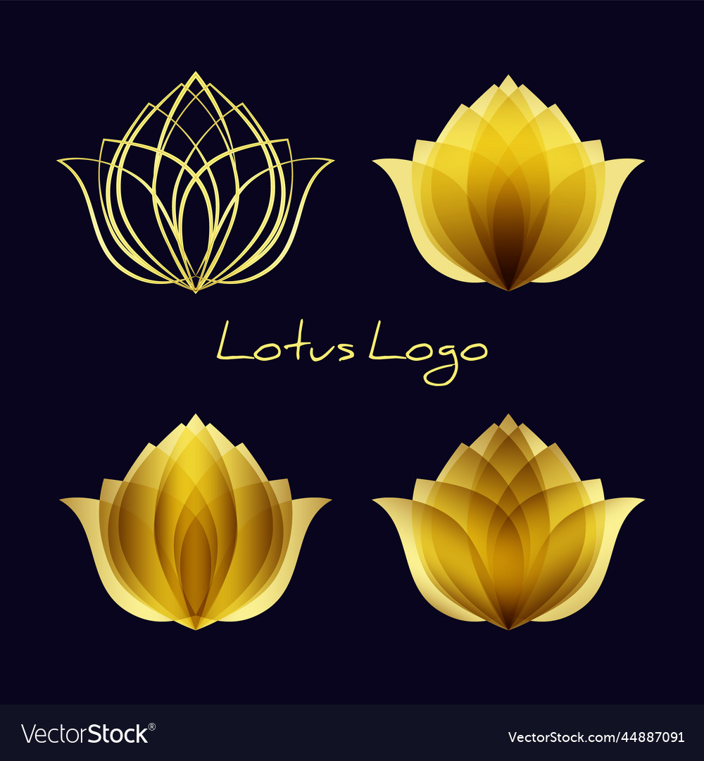 Golden Lotus Logo Set Design Flower Symbol Vector Image 2461