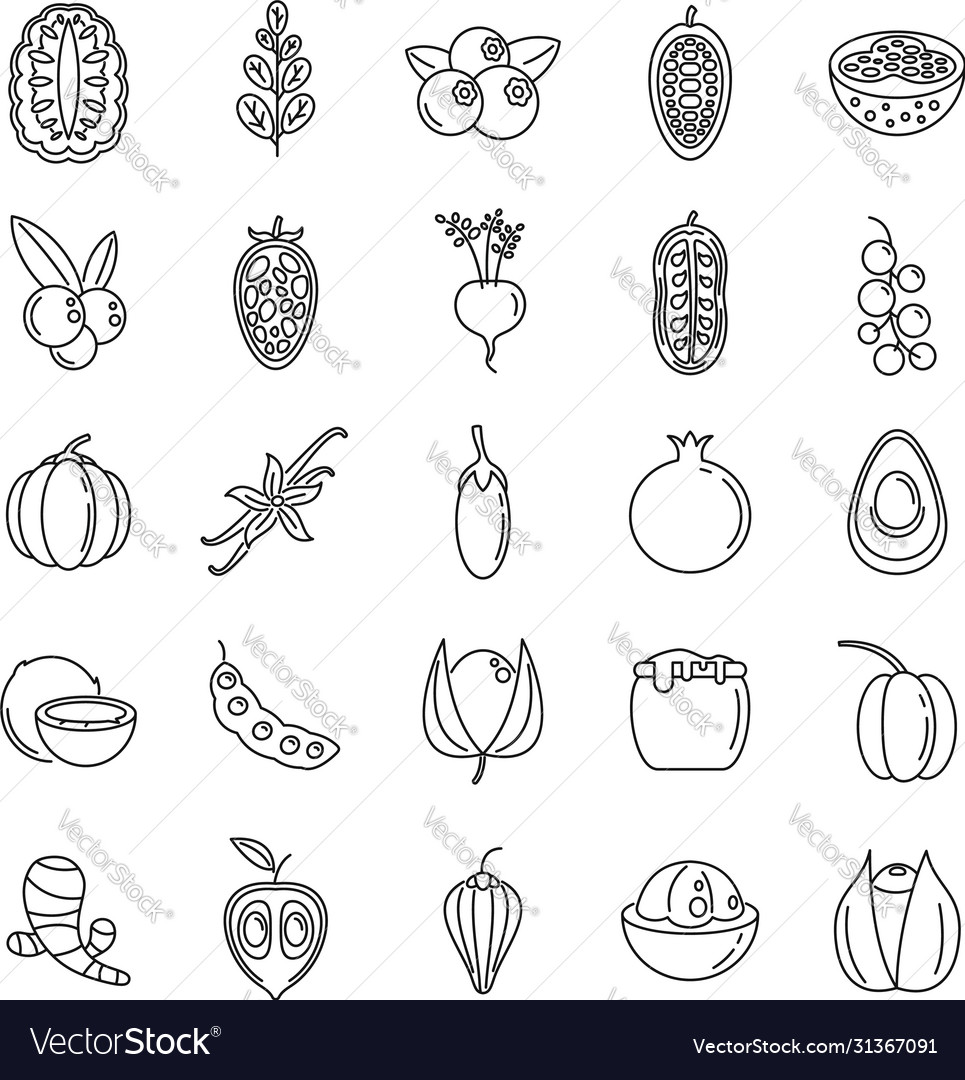 Modern superfood icons set outline style Vector Image