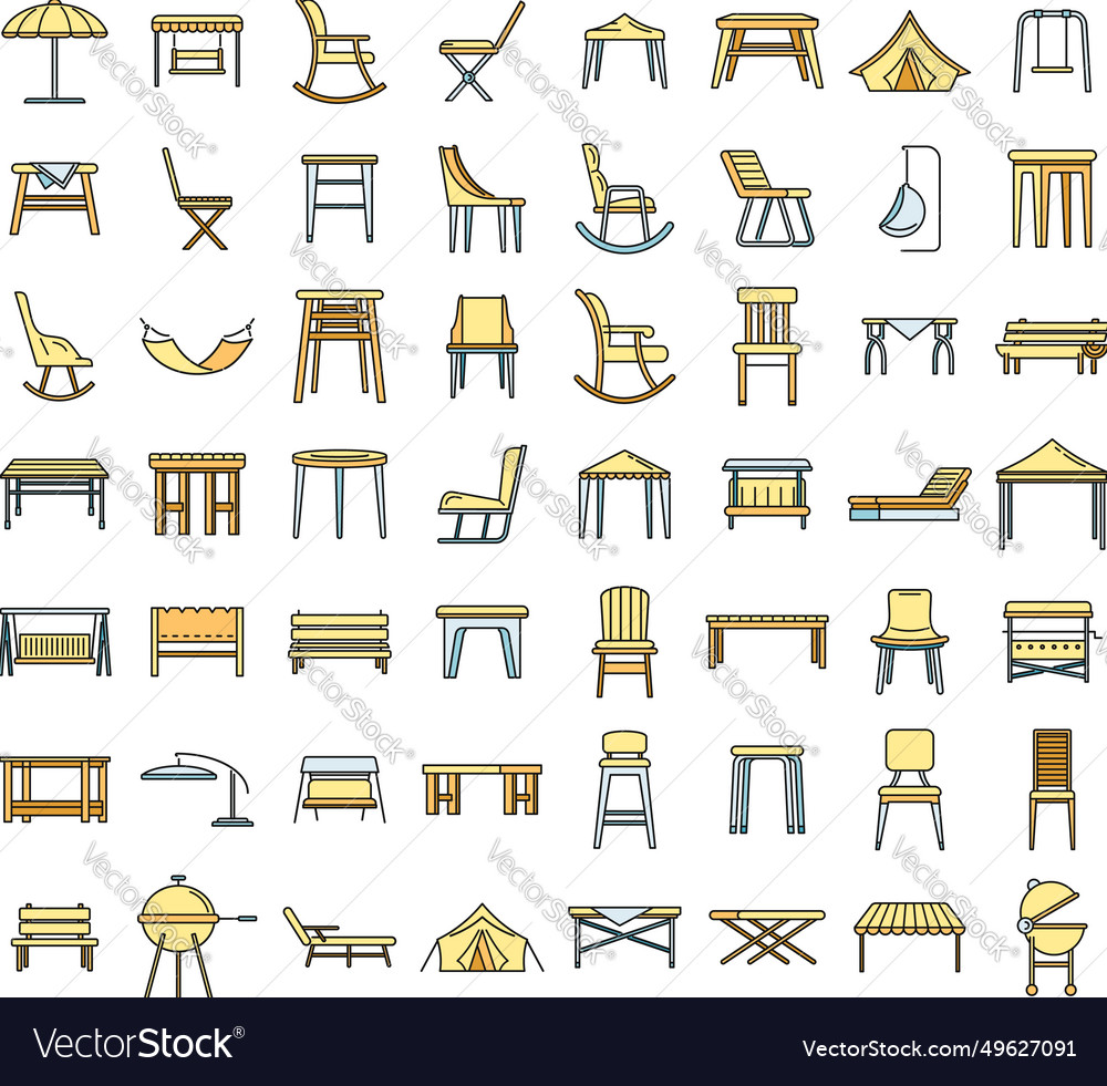 Outdoor garden furniture icons set color Vector Image