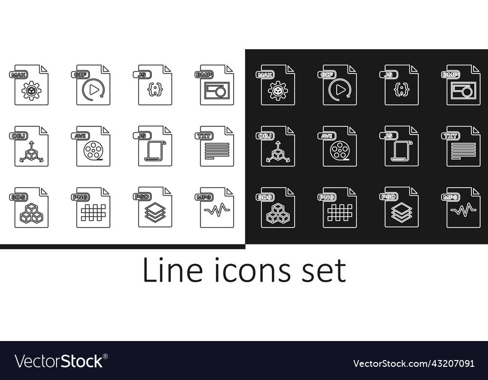 Set line mp3 file document txt js avi obj max vector image Set line mp3 file document txt js avi obj max