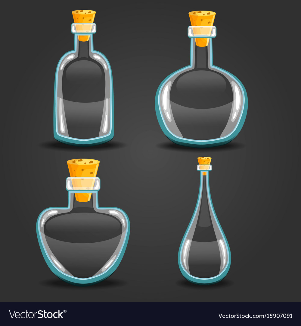 Set with empty different bottle elixir