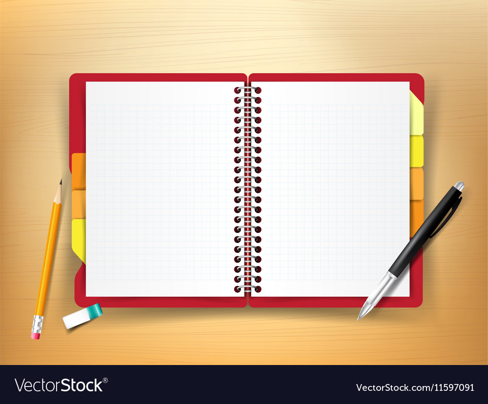 Top view stationary notebook pen pencil eraser Vector Image