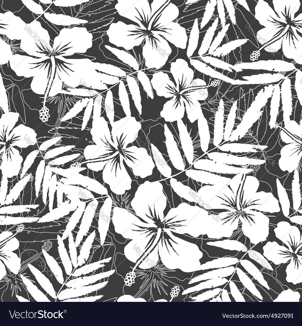 White and gray tropical flowers silhouettes Vector Image