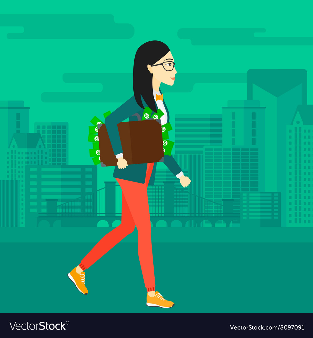 Woman with suitcase full of money Royalty Free Vector Image