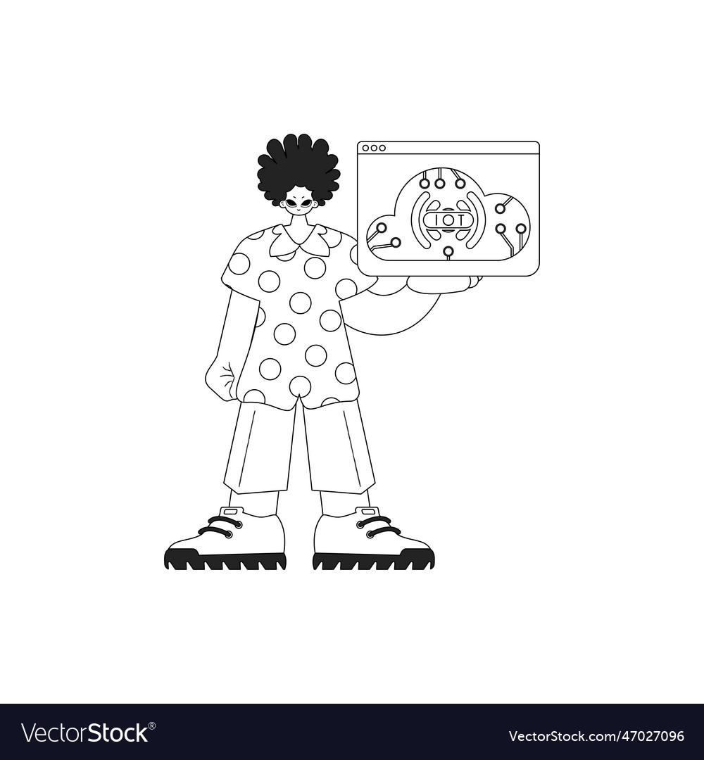 A guy with an iot logo in linear design vector image A guy with an iot logo in linear design