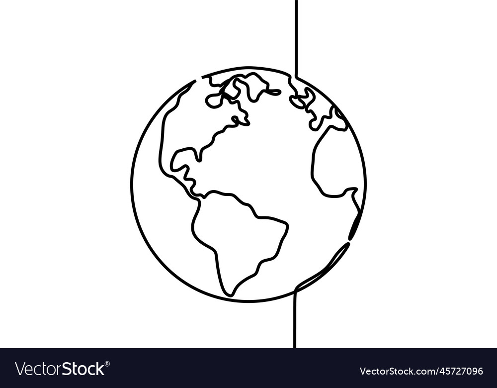 Earth globe one line drawing of world map