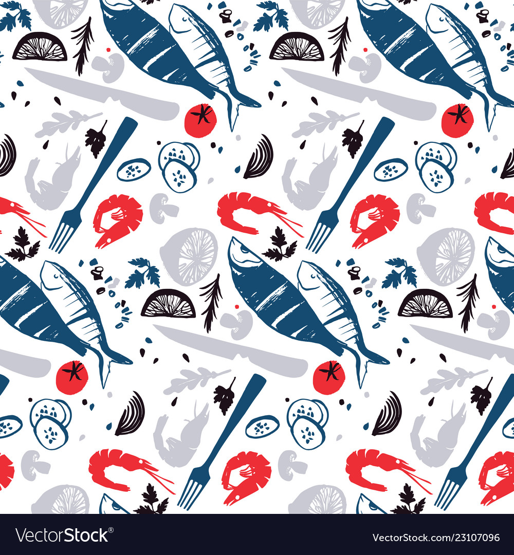 Fish menu seamless pattern design vector image Fish menu seamless pattern design