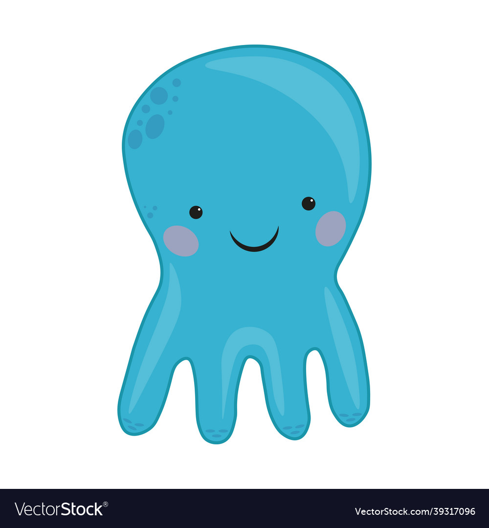Octopus cartoon blue cute vector image Octopus cartoon blue cute
