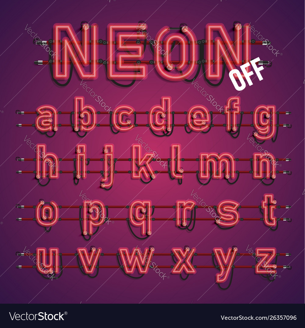 Realistic neon font with wires and console vector image Realistic neon font with wires and console