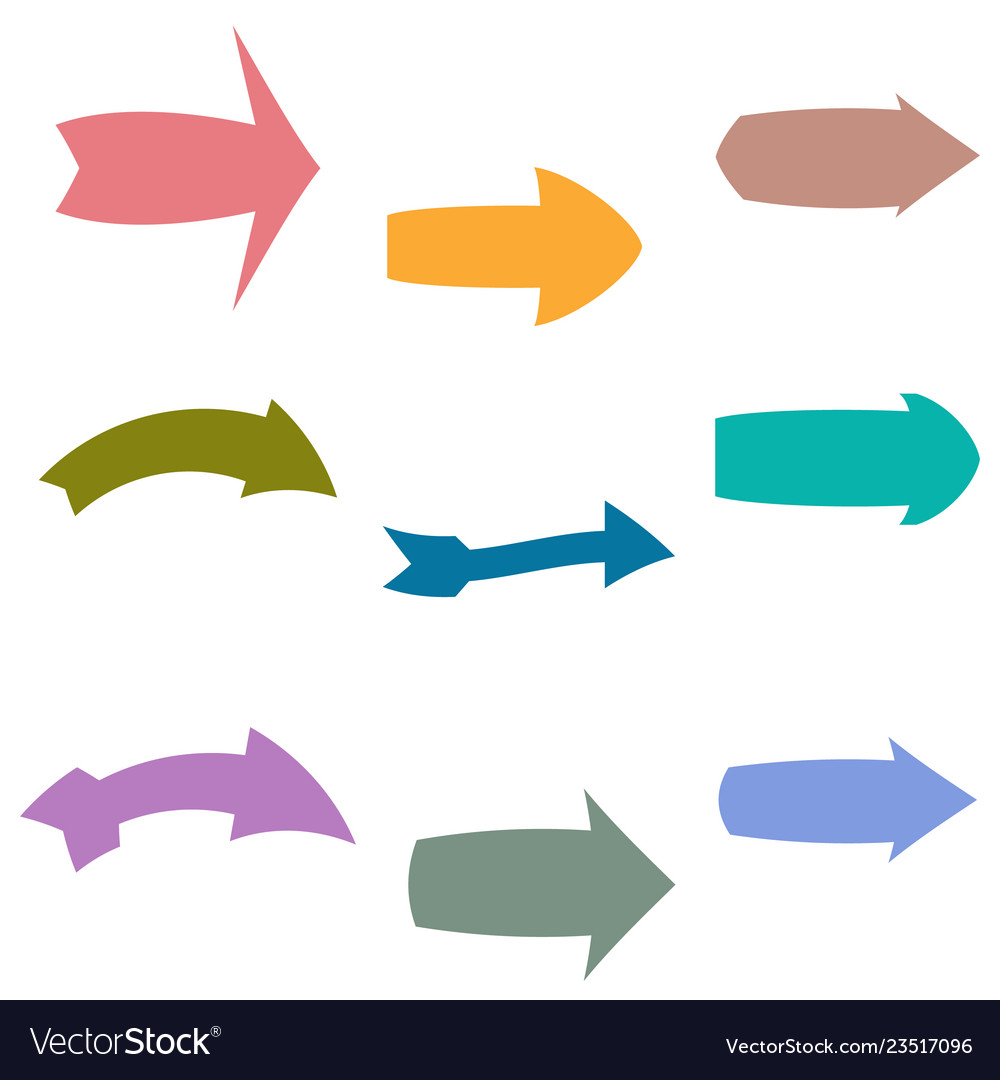 Set of nine multicolored various arrows vector image Set of nine multicolored various arrows